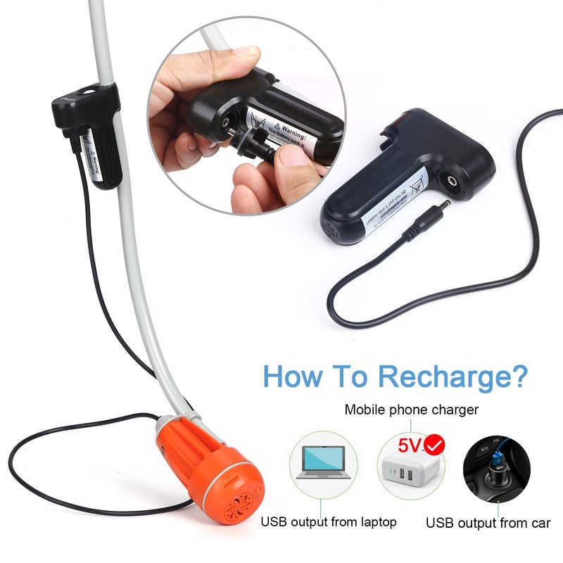 URPRO Portable Camping Shower, Outdoor Shower Head, Shower Pump, Detachable USB Rechargeable Batteries, Pumps Water from Bucket, for Camping, Hiking, Pet Cleaning, Pet Shower, Car Washing - Image 4